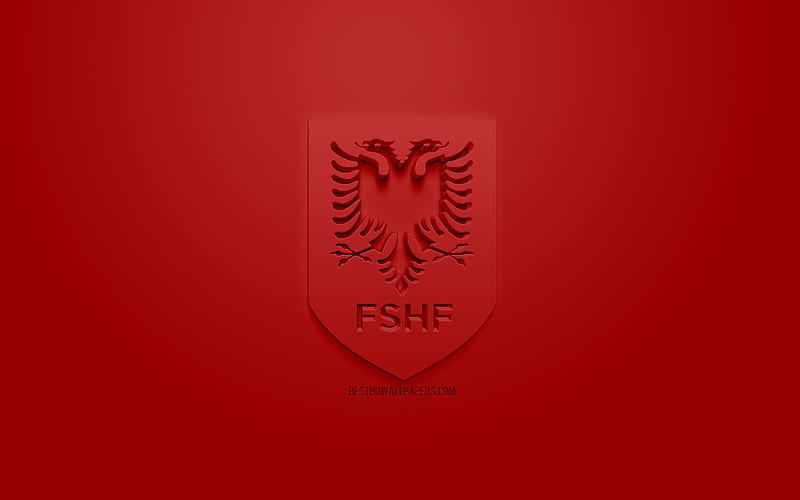 Albania national football team, creative 3D logo, red background, 3d emblem, Albania, Europe, UEFA, 3d art, football, stylish 3d logo, HD wallpaper