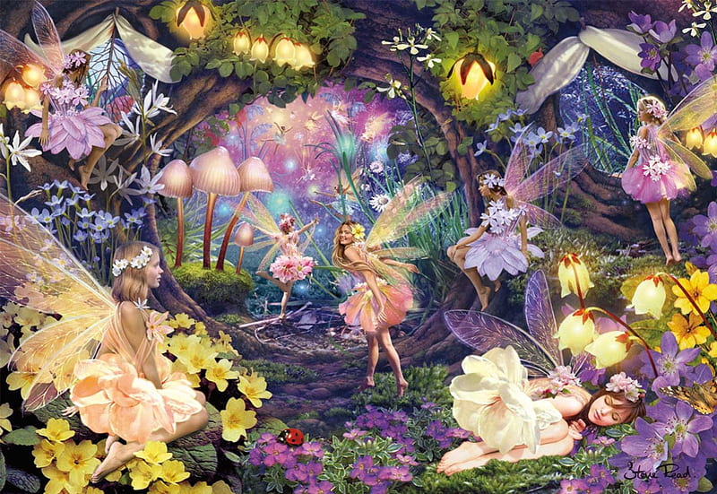 In my Fairy Garden, pixie, faerie, colorful, fae, flowers, fay, fairy, HD wallpaper