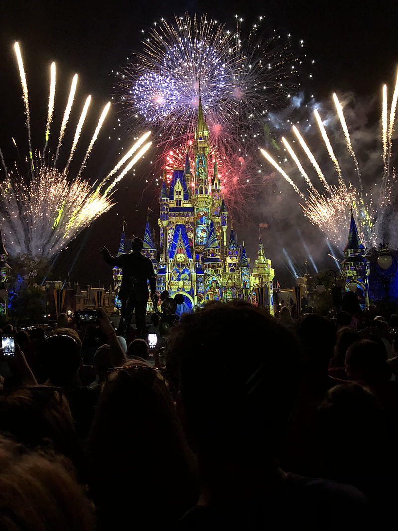 Disney Fireworks, disney, disneyland, fireworks, night, dark, HD phone wallpaper