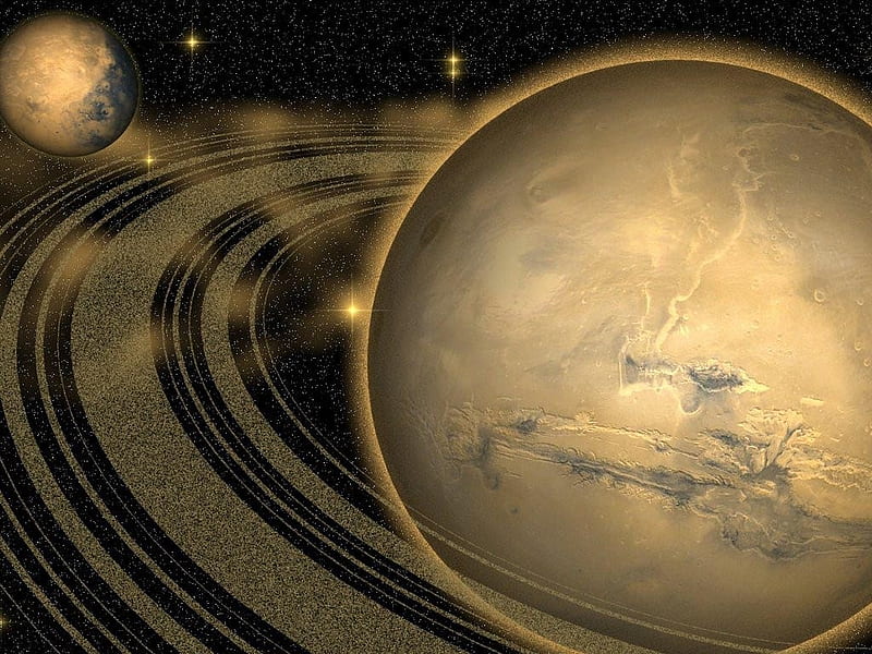 Gold Saturn, planets, gases, orange, background, space, rockets, clouds, lights, rings, nice, gold bright, rivers, saturn, moons, meteors, brightness, golden, black, sky, cool, dirt, hop, fullscreen, dust, white, brown, gray, comets, ambar, bonito, continents, atmosphere, graphy, amber, galaxies, other stars, amazing, universe, air, nature, HD wallpaper