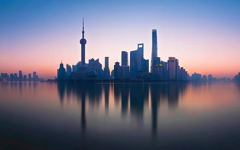 Shanghai morning, cityscapes, Huangpu River, skyscrapers, TV tower, China, Asia, HD wallpaper