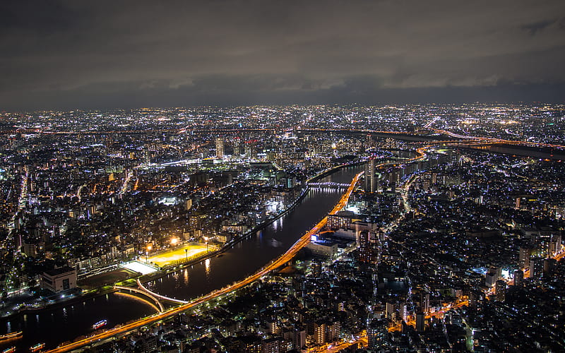Sumida, Tokyo modern buildings, panorama, nightscapes, japan, Asia, HD wallpaper