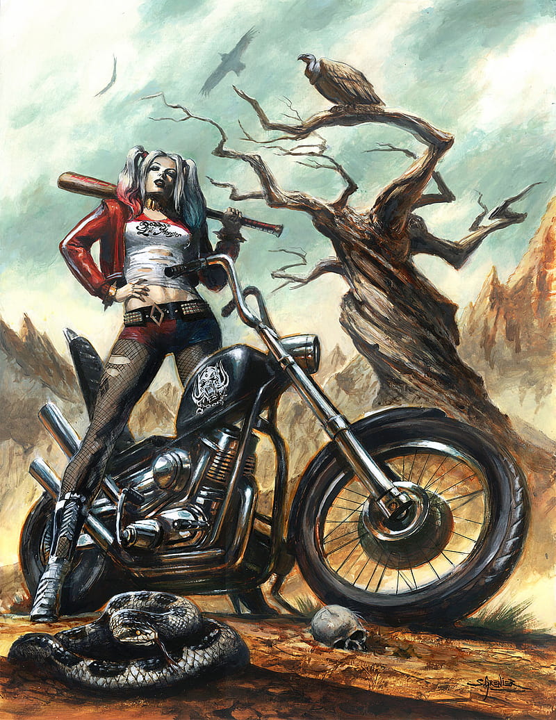 Harley Quinn in Bike, HD phone wallpaper