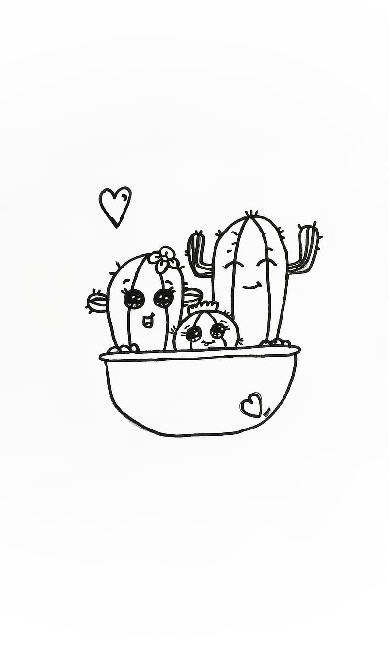Cactus Family Kawaii Rockpaperscissors Art Background Black And White Cute Hd Mobile Wallpaper Peakpx