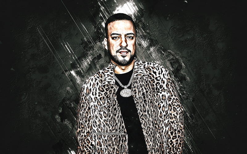French Montana, american rapper, portrait, gray stone background, creative art, Karim Kharbouch, HD wallpaper