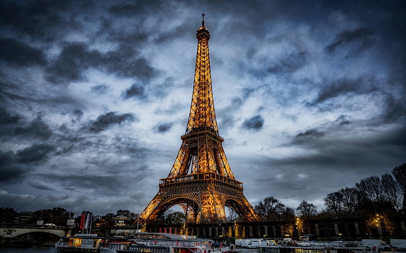Eiffel Tower, Paris, spring, evening, cityscape, landmark, France, HD wallpaper
