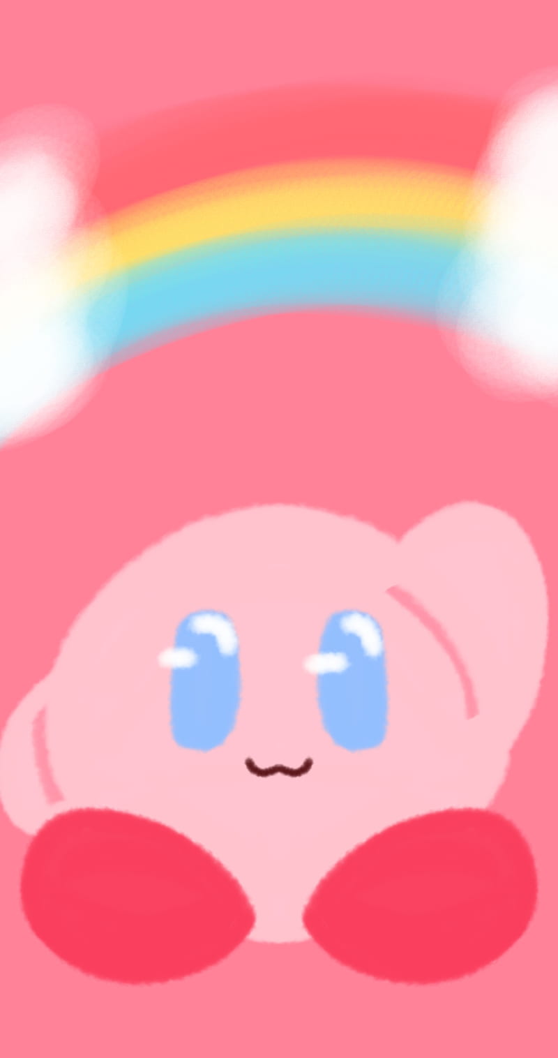 Kirbys Rainbow, kirby, pink, rainbow, HD phone wallpaper