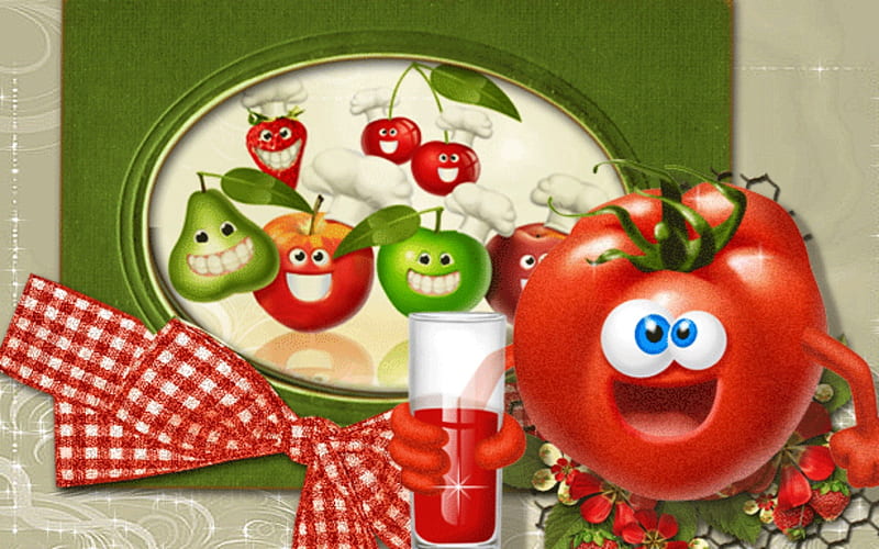 Good Food, Tomato, Strawbery, Red, Apples, Health, White, Pears, Fantasy, Food, Green, Bow, Good, HD wallpaper