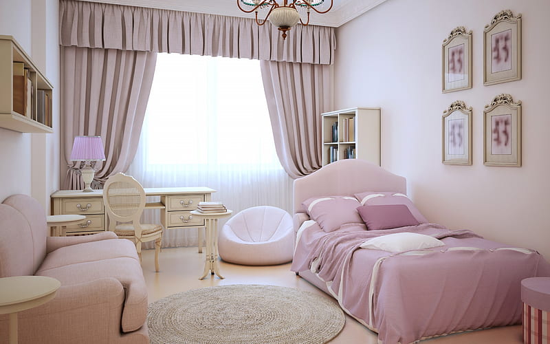 Modern design, childrens room interior, interior for the girl, childrens bedroom, HD wallpaper