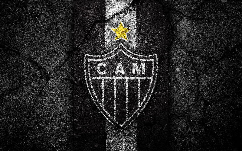 Atletico Mineiro, logo, Brazilian Seria A, soocer, black stone, Brazil, football club, asphalt texture, FC Atletico Mineiro, HD wallpaper
