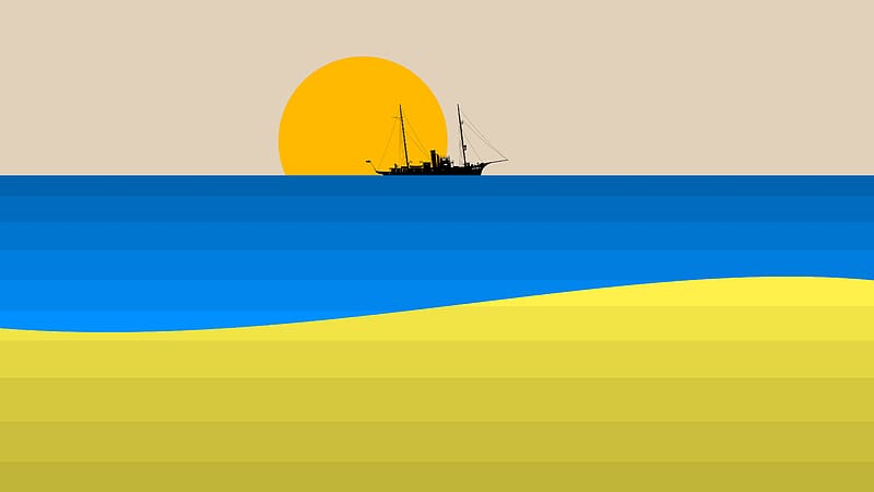 Sun, Ocean, Minimalism, Ship, Artistic, Minimalist, HD wallpaper