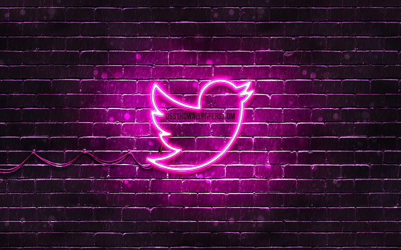 Twitter purple logo purple brickwall, Twitter logo, brands, Twitter neon logo, Twitter, HD wallpaper
