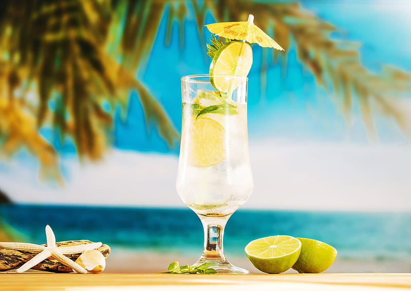 Summer drink, beach, Fruits, Lime, Mojito, Starfish, HD wallpaper