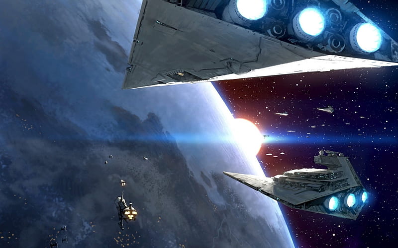 Star Wars - Battle Cruisers, planets, space ships, Star wars, futuristic, battle cruisers, HD wallpaper