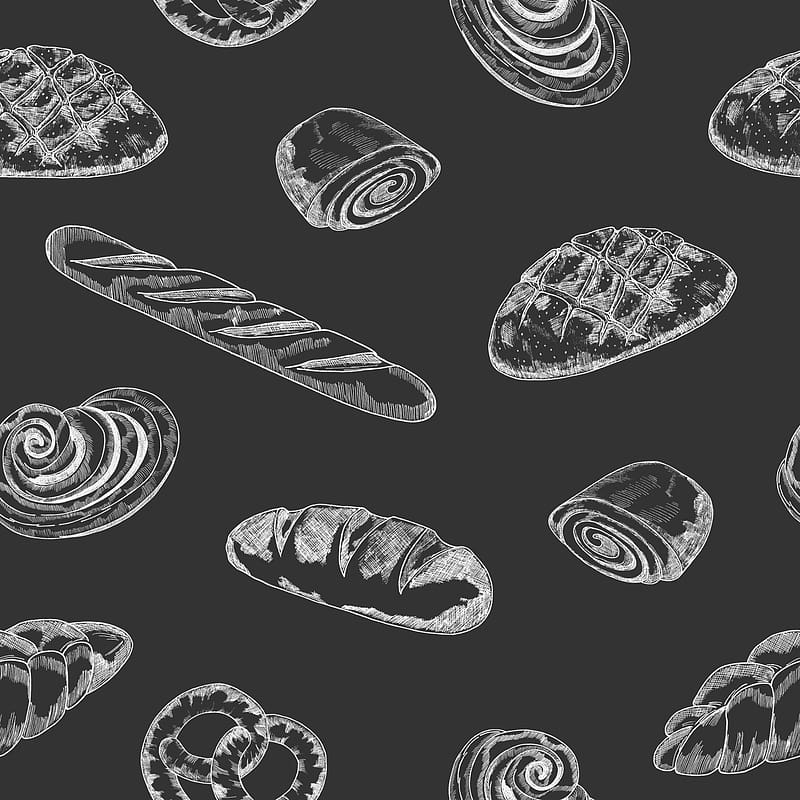 Hand Drawn Seamless Pattern On A Black Background. Background Of The Bakery  Product Sketch. Vintage Food Illustration For A Store, HD phone wallpaper |  Peakpx