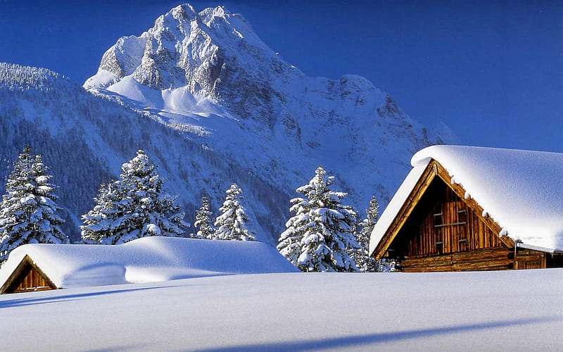 *** Snowy winter in the mountains ***, house, snow, mountains, nature, winter, HD wallpaper