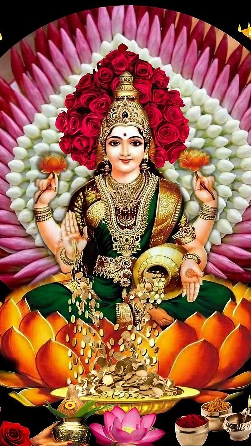 Maa Laxmi, Flowers Background, goddess of wealth, HD phone ...