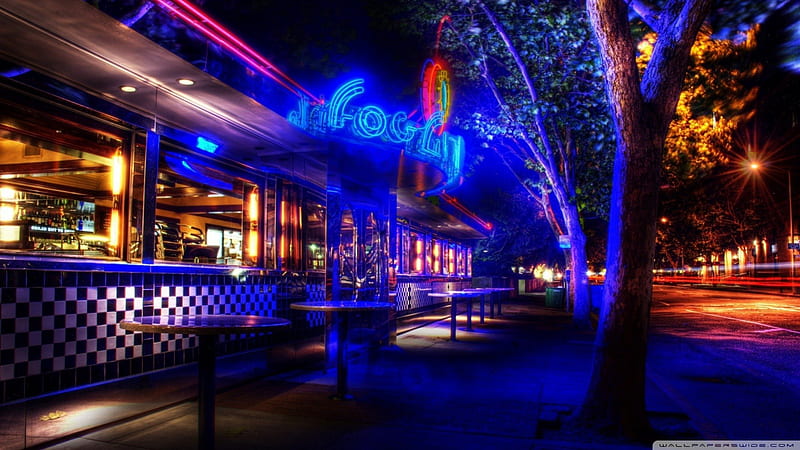 late night diner neon after closing, neon, diner, street, lights, night, HD wallpaper