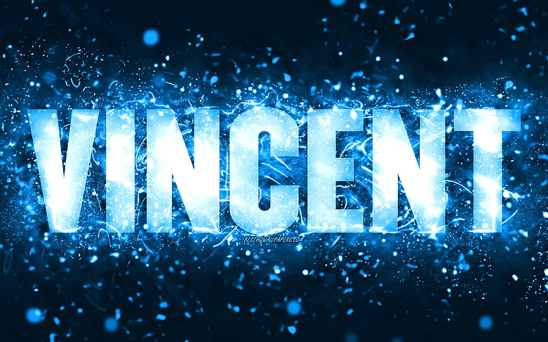 Happy Birtay Vincent blue neon lights, Vincent name, creative, Vincent Happy Birtay, Vincent Birtay, popular american male names, with Vincent name, Vincent, HD wallpaper