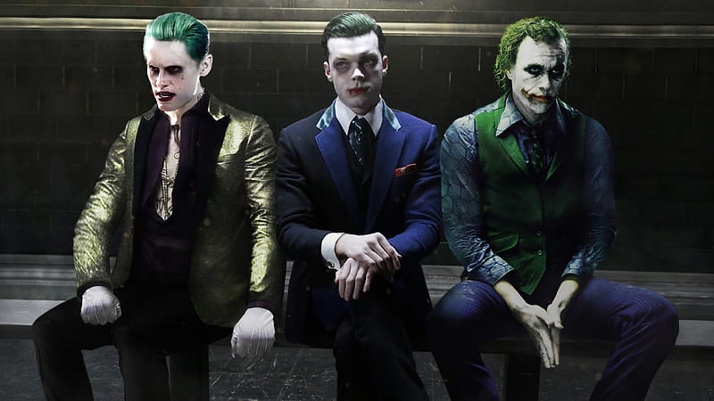 The 3 Jokers Leto Monaghan And Ledger, joker, artwork, jared-leto, , artist, supervillain, HD wallpaper