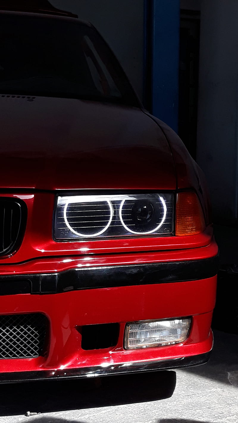 E36if, angel eyes, angeleyes, bmw, bmw coupe, bmwe36, candy red bmw, carros, coupe, e36, red bmw, HD phone wallpaper