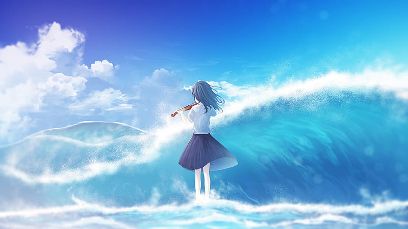 HD wallpaper anime girl wave