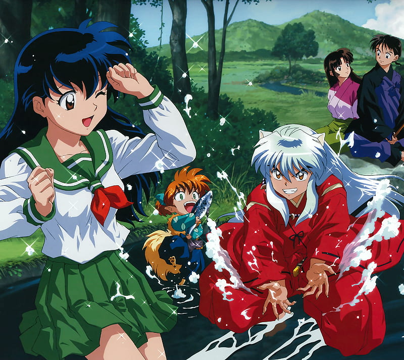 Inuyasha, kagome, miroku, sango, shippo, HD wallpaper