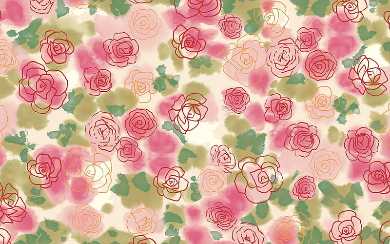 pink roses pattern, floral patterns, decorative art, flowers, roses patterns, abstract roses pattern, background with roses, floral textures, HD wallpaper
