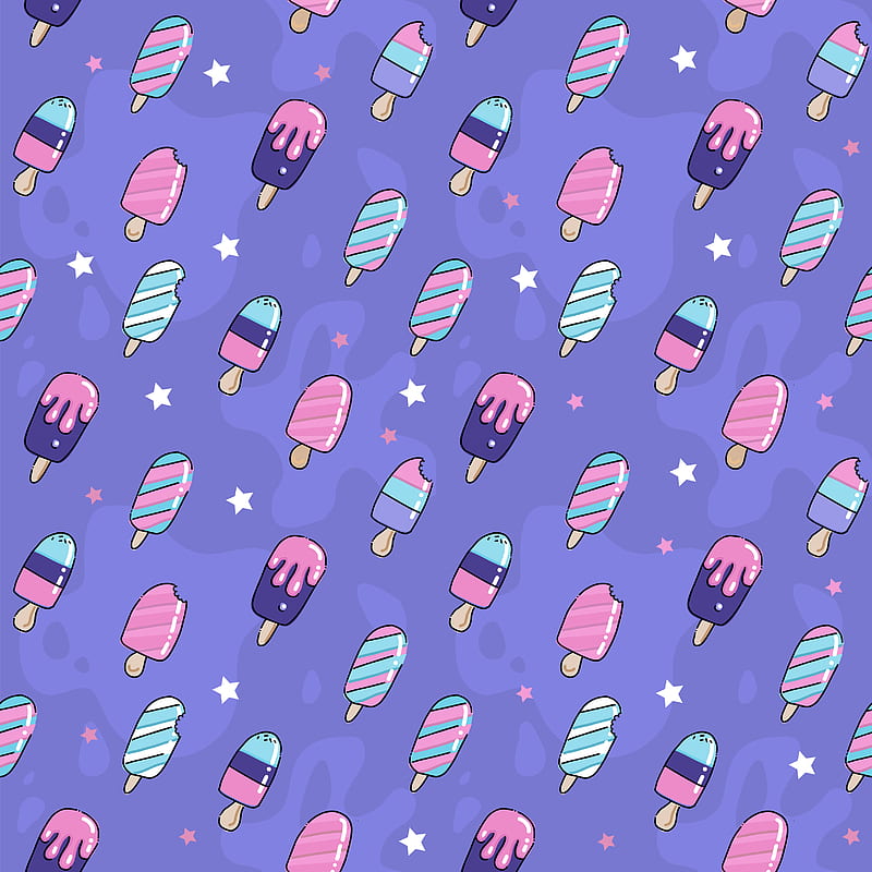Cute pink and violet seamless pattern with ice cream lolly, popsicle ...