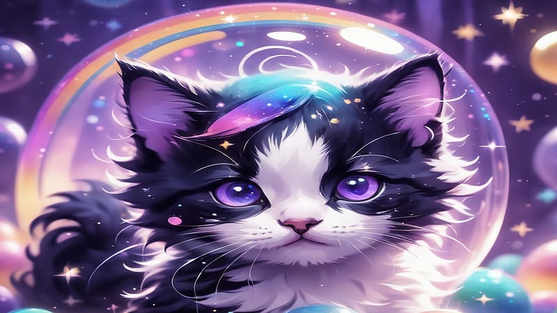Painting Of Cute Kitten Looking At Bubbles Background, Cute Cat Pictures,  Cat, Cute Background Image And Wallpaper for Free Download