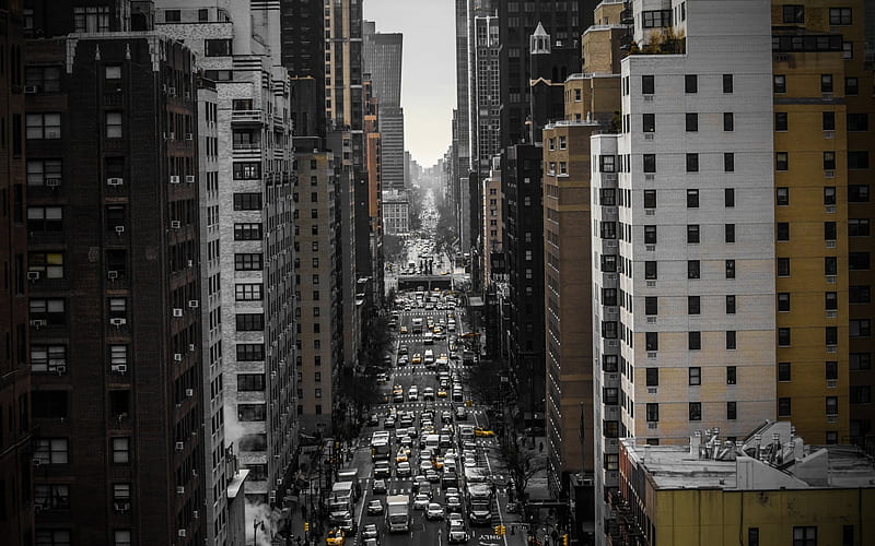 New York, street, metropolis, yellow taxi, carros, skyscrapers, USA, cityscape, HD wallpaper