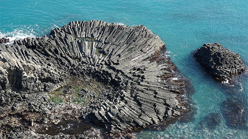 Beach Columnar Basalt Jeju Island Ocean Rock South Korea Nature, HD wallpaper