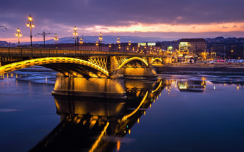 River Bridge Night view 2022 Europe Town, HD wallpaper
