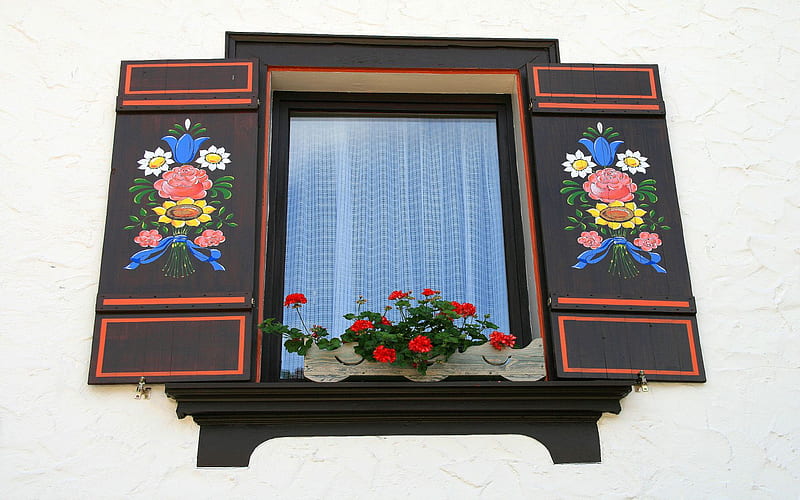 Black-Wood, flowers, house, window, blackwood, HD wallpaper
