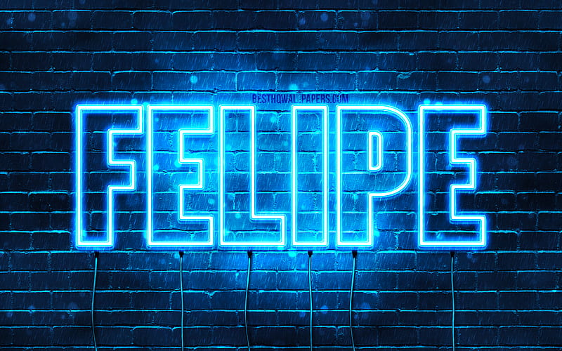 Felipe with names, horizontal text, Felipe name, Happy Birtay Felipe, blue neon lights, with Felipe name, HD wallpaper
