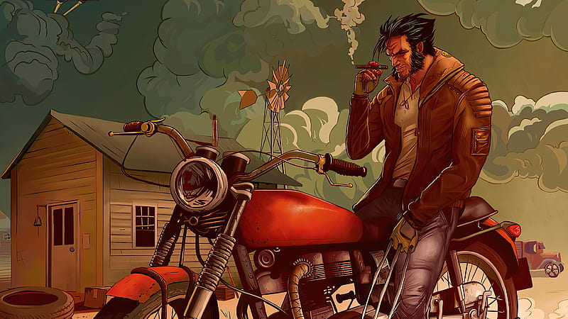 Biker Wolverine, wolverine, superheroes, artwork, artist, HD wallpaper