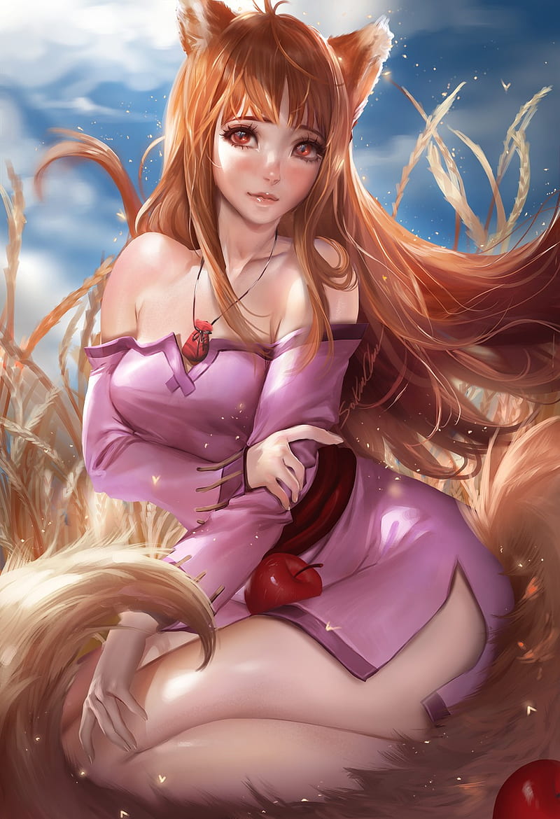 Sakimichan, realistic, Holo (Spice and Wolf), Spice and Wolf, kitsunemimi, HD phone wallpaper