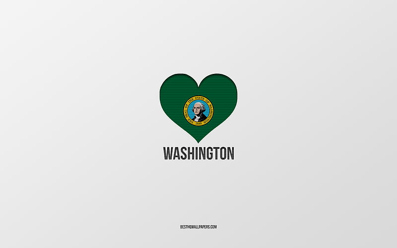 I Love Washington, American States, gray background, Washington State, USA, Washington flag heart, favorite States, Love Washington, HD wallpaper
