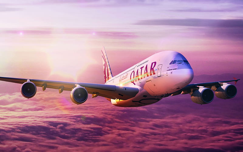 Airbus A380 Qatar Airways, passenger plane, civil aviation, Airbus, HD wallpaper