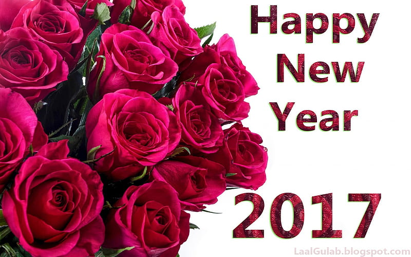 HAPPY NEW YEAR, 2017, LEAVES, ROSES, PETALS, HD wallpaper | Peakpx