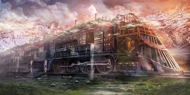 Steampunk train, train, art, steampunk, fantasy, HD wallpaper