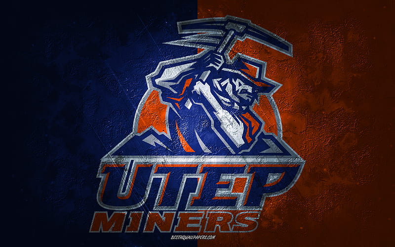 UTEP Miners, American football team, blue orange background, UTEP Miners logo, grunge art, NCAA, American football, UTEP Miners emblem, HD wallpaper