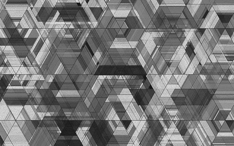 triangles textures, gray triangles, geometry, gray backgrounds, gray abstract background, geometric shapes, triangles, HD wallpaper