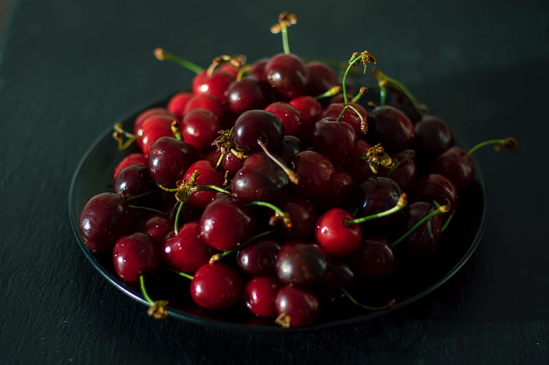 sweet cherry, cherry, fruit, berry, dish, HD wallpaper