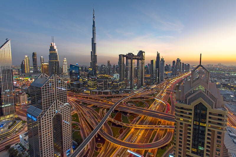 Sheikh Zayed Road, skycrapper, buildings, dubai, world, highway, HD wallpaper