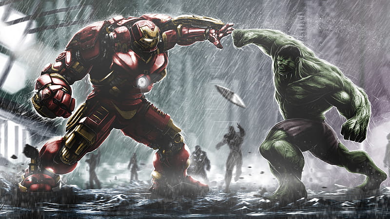 Hulkbuster Vs Hulk, hulk, super-heroes, artist, HD wallpaper