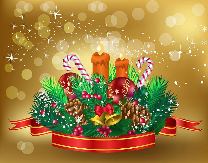 ★X-mas Decorating Ideas★, ornaments, holidays, cherries, ribbons, digital art, seasons, bows, xmas and new year, greetings, bokeh, 3D and CG, decorations, bright, vector arts, candy canes, lovely, christmas, love four seasons, creative pre-made, winter, candles, balls, bells, celebrations, HD wallpaper