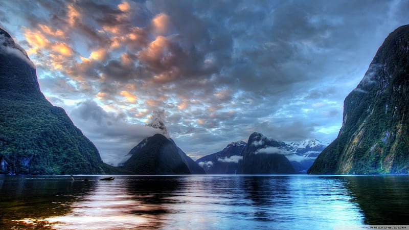 gorgeous milford sound in new zealand, sound, trees, clouds, mountains, HD wallpaper