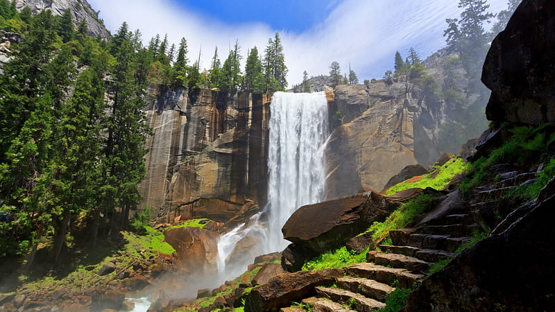 Waterfalls, Waterfall, Rock, Yosemite National Park, HD wallpaper