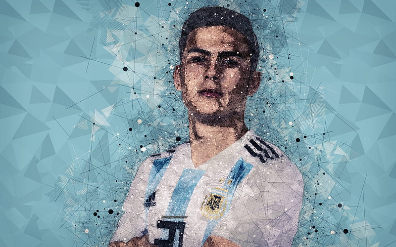 Paulo Dybala geometric art, Argentina national football team, portrait, face, abstraction, creative art, Argentinian football player, HD wallpaper